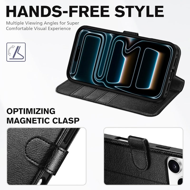 TUCCH Case Wallet for iPhone 17 Pro Max (6.9-Inch) 2025, RFID Blocking 4 Card Slots, Kickstand, Magnetic Closure, PU Leather, Shockproof TPU Shell, Protective Folio Cover, Textured Black - Image 4